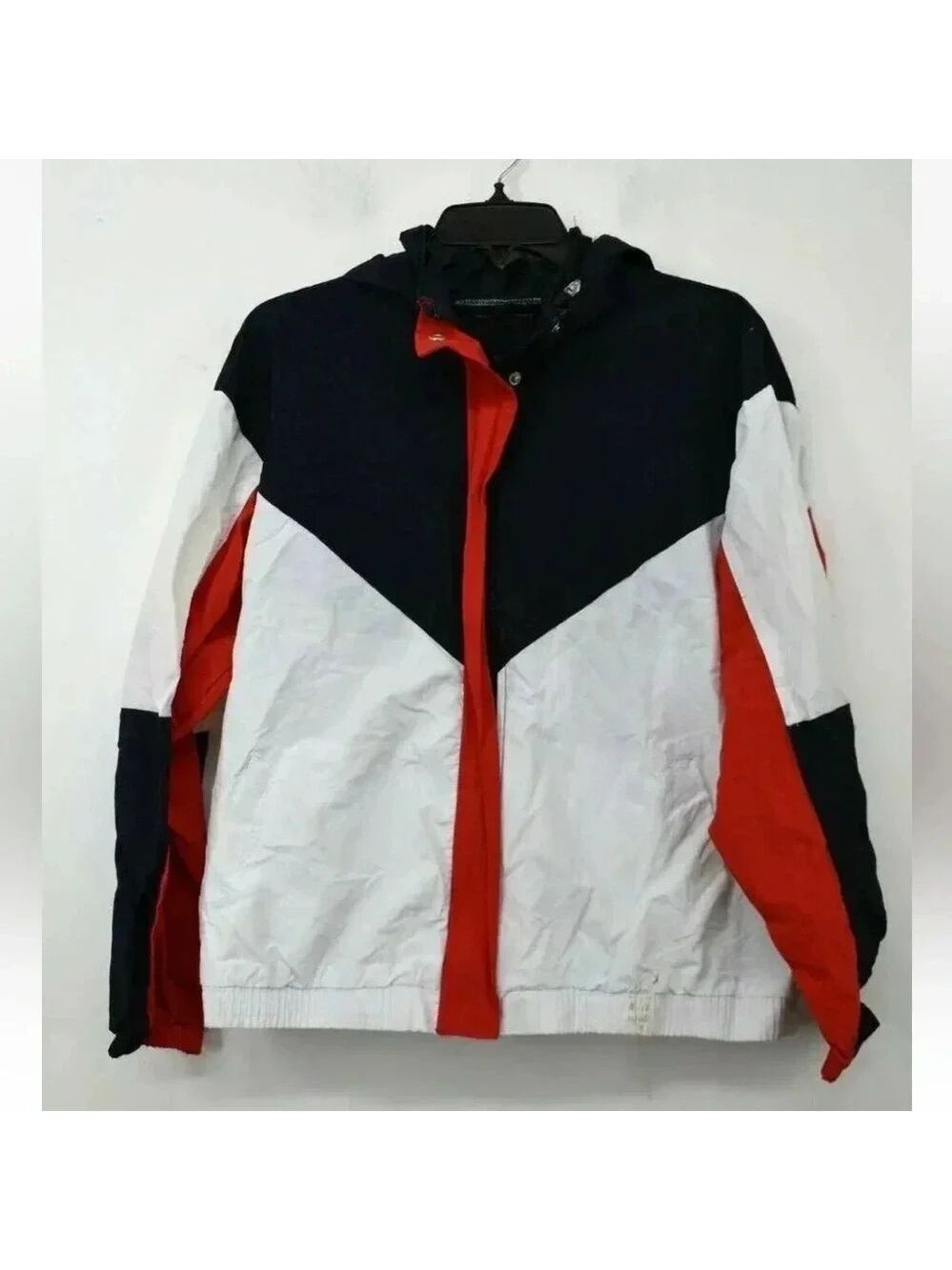 1 Sunset Lane,Women’s Snap & Zip Casual Windbreaker, Hooded Jacket Sz Med